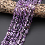 Translucent Natural Purple Amethyst Faceted Rectangle Cushion 8x12mm Beads 15.5" Strand