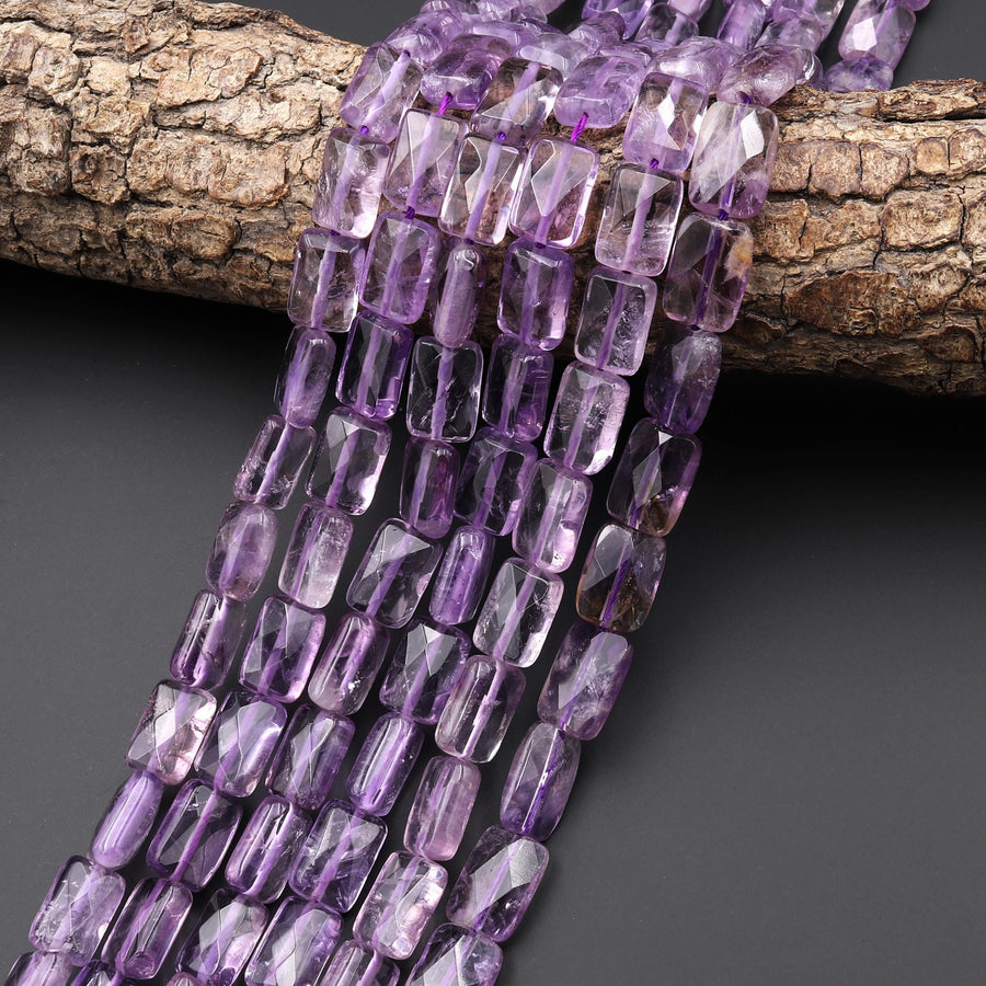 Translucent Natural Purple Amethyst Faceted Rectangle Cushion 8x12mm Beads 15.5" Strand