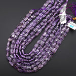 Translucent Natural Purple Amethyst Faceted Rectangle Cushion 8x12mm Beads 15.5" Strand