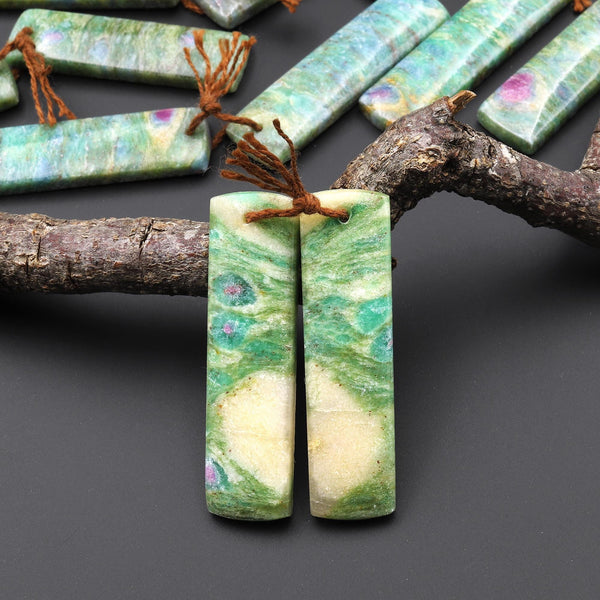 Natural Seafoam Green Fuchsite Earring Pair Rectangle Matched Gemstone Beads A6