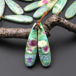 Natural Ruby in Seafoam Green Fuchsite Earring Pair Teardrop Matched Gemstone Beads