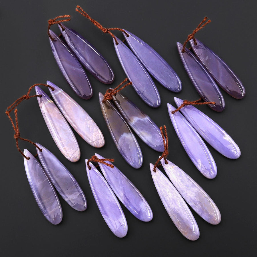 Natural Mexican Purple Luna Moon Agate Aka Amethystine Agate Earring Pair Matched Teardrop Gemstone Beads