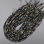 Faceted Natural Golden Obsidian 6mm Rounded Star Cut Nugget Beads 14.5" Strand