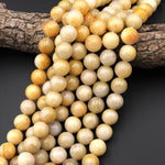 Large Natural Yellow Jade Round Beads 14mm Gemstone 15.5" Strand