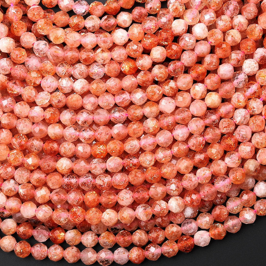 AAA Faceted Natural Sunstone Round Beads 4mm Gemstone 15.5" Strand