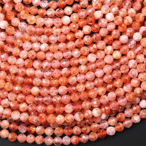 AAA Faceted Natural Sunstone Round Beads 4mm Gemstone 15.5" Strand