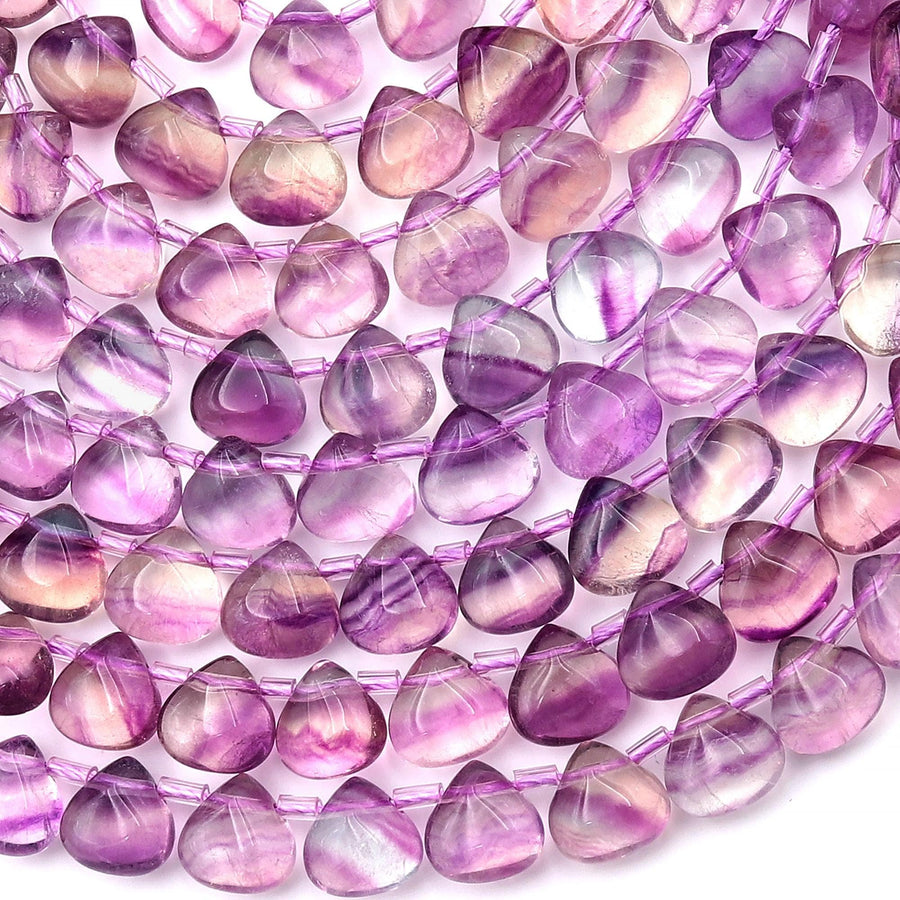 AAA Natural Light Pink Purple Fluorite Smooth Teardrop Pear Beads 8mm 8" Strand