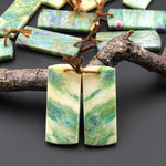 Natural Seafoam Green Fuchsite Flat Rectangle Earring Pair Matched Gemstone Beads