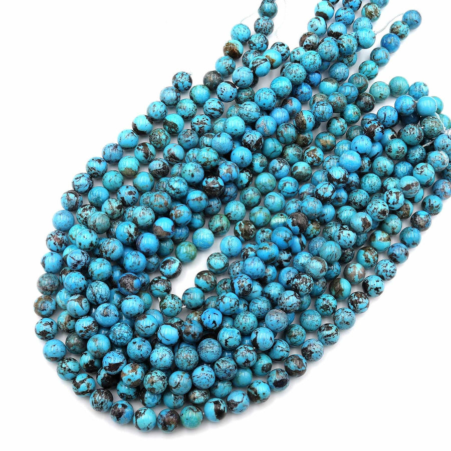 Large Genuine Natural Arizona Blue Turquoise 10mm Smooth Round Beads Gemstone 15.5" Strand