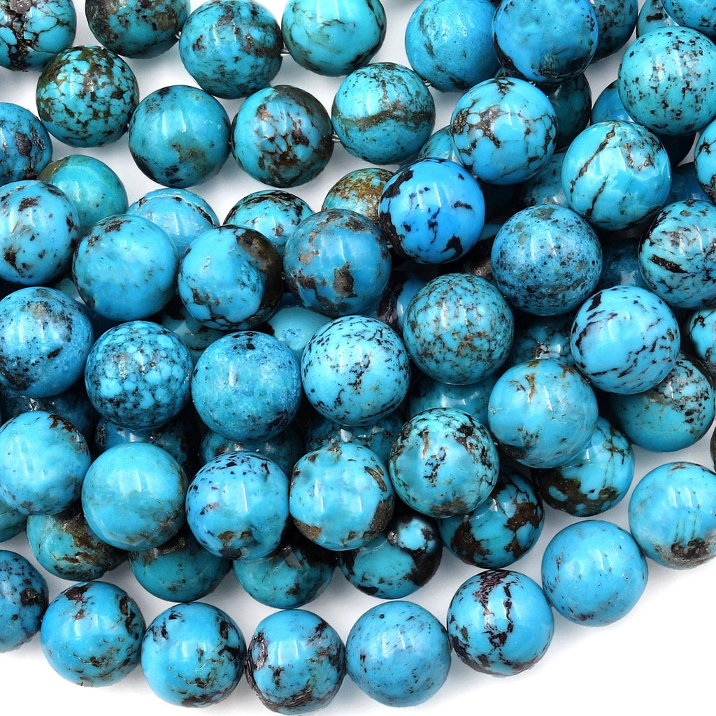 Large Genuine Natural Arizona Blue Turquoise 10mm Smooth Round Beads Gemstone 15.5" Strand