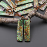 Natural Rusty Brown Ruby Green Fuchsite Rectangle Earring Pair Matched Gemstone Beads