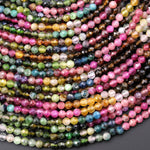 Natural Tourmaline Faceted 4mm Round Beads Pink Green Blue Cognac Ombre Gemstone 15.5" Strand