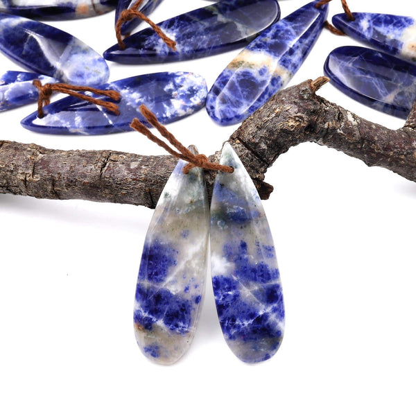 Natural Blue Sodalite Teardrop Earring Pair Drilled Matched Stone Beads A3