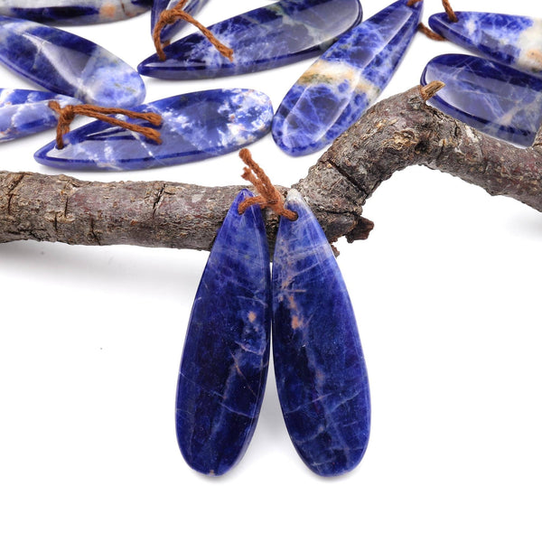 Natural Blue Sodalite Teardrop Earring Pair Drilled Matched Stone Beads A7