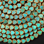 Genuine Natural Blue Turquoise Gold Copper Edging Heart 8mm 10mm Beads Choose from 5pcs, 10pcs 16" Strand