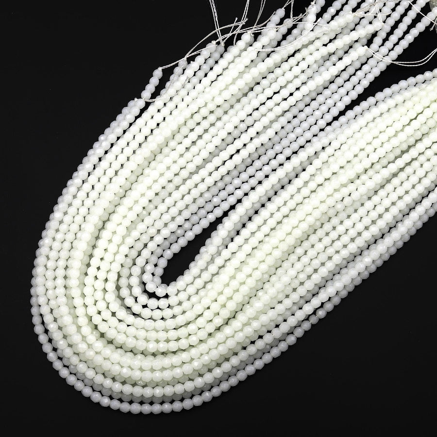 Faceted White Agate 4mm Round Beads 15.5" Strand