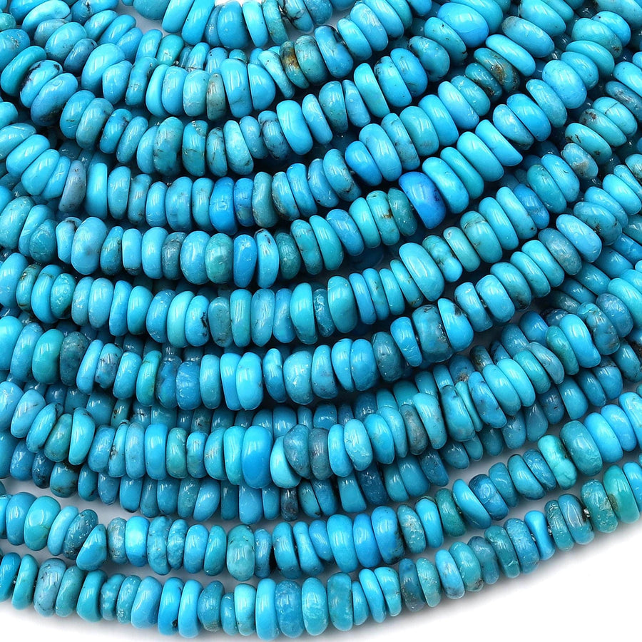 Genuine Natural Arizona Blue Turquoise 4mm Freeform Rondelle Beads 15.5" Strand