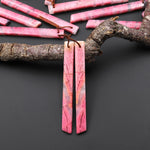 AAA Natural Pink Rhodonite In Quartz Earring Pair Long Dagger Triangle Drilled Matched Gemstone Beads