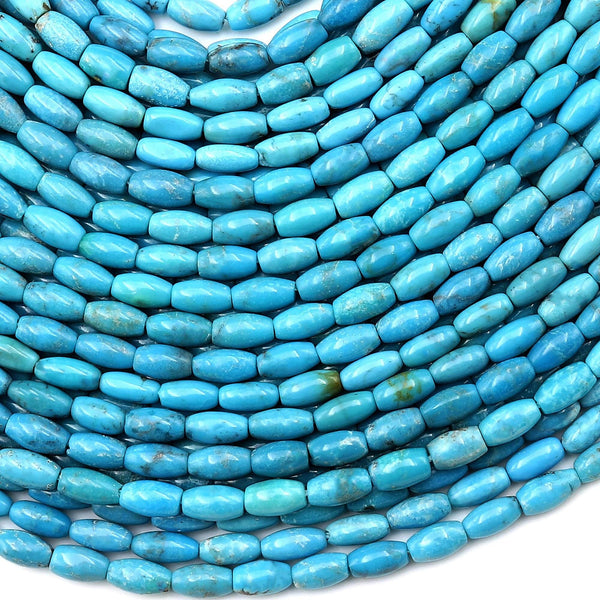 Small Natural Blue Turquoise 3x6mm Smooth Rice Barrel Drum Beads Gemstone 15.5" Strand