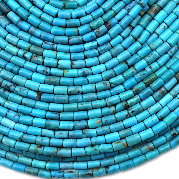 Genuine 100% Natural Arizona Blue Turquoise Smooth Tube Beads 3x5mm 4x6mm 15.5" Strand