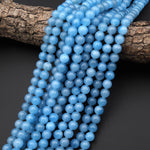 Blue Aqua Stone "Aquamarine" Smooth Round Beads 8mm 15.5" Strand