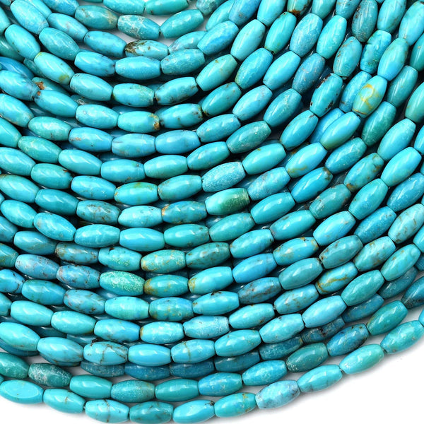 Small Natural Turquoise 3x6mm Smooth Rice Barrel Drum Beads Gemstone 15.5" Strand