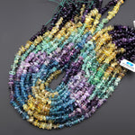 Natural Rainbow Fluorite Purple Green Yellow Ombre Freeform Chip Pebble Nugget Beads 15.5" Strand