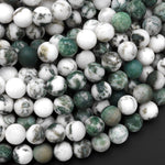 Matte Natural Green Tree Agate 4mm 6mm 8mm 10mm Round Beads 15.5" Strand