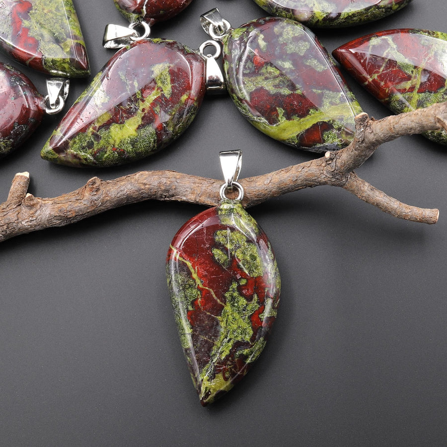 Natural Dragon Blood Jasper Leaf Pendant Natural Crystal Focal Bead A1