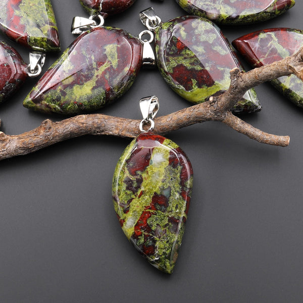 Natural Dragon Blood Jasper Leaf Pendant Natural Crystal Focal Bead A3