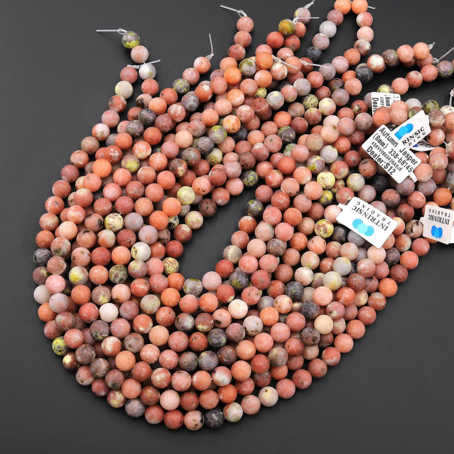 Matte Natural Autumn Jasper 6mm 8mm 10mm Round Beads Salmon Peach Stone 15.5" Strand