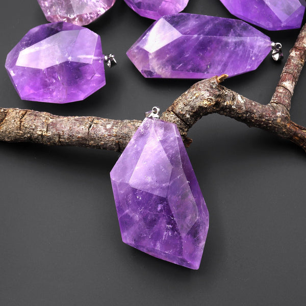 AAA Faceted Gemmy Translucent Natural Purple Amethyst Pendant A3