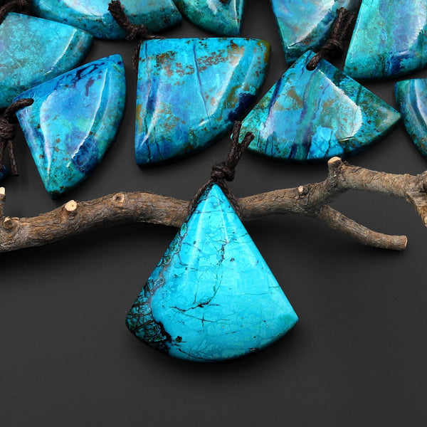 Rare Genuine Natural Shattuckite Triangle Fan Pendant Azurite Chrysocolla Gemstone from the Old Arizona Copper Mine A3