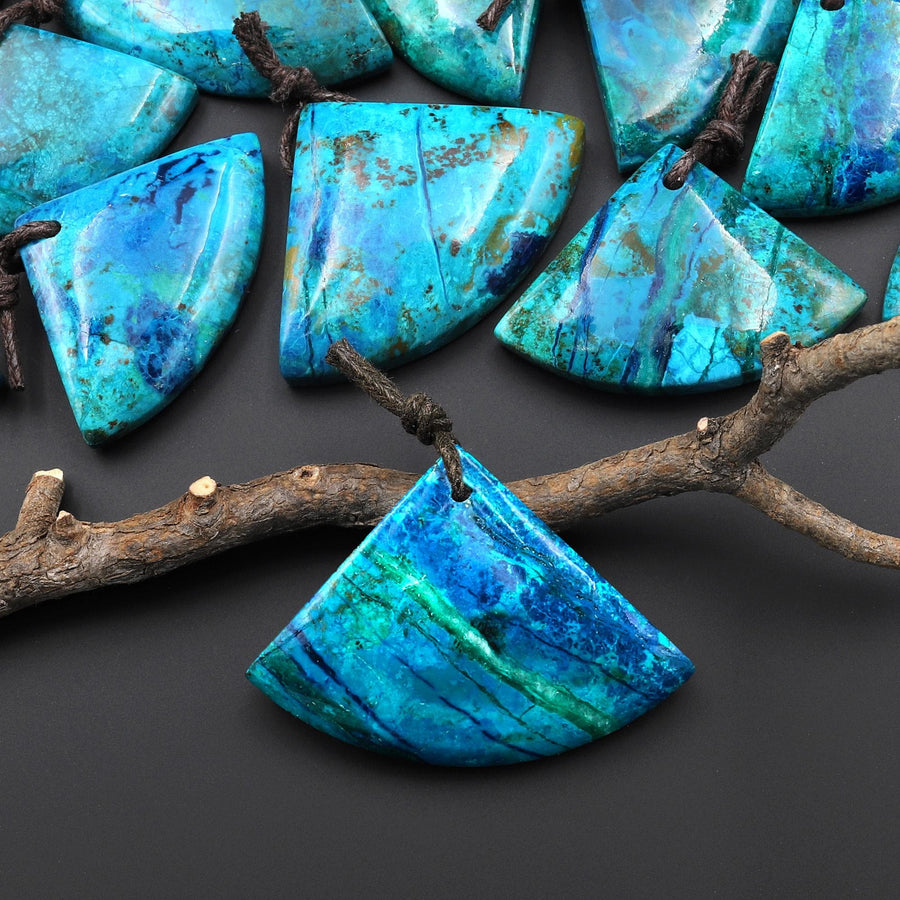 Rare Genuine Natural Shattuckite Triangle Fan Pendant Azurite Chrysocolla Gemstone from the Old Arizona Copper Mine A5
