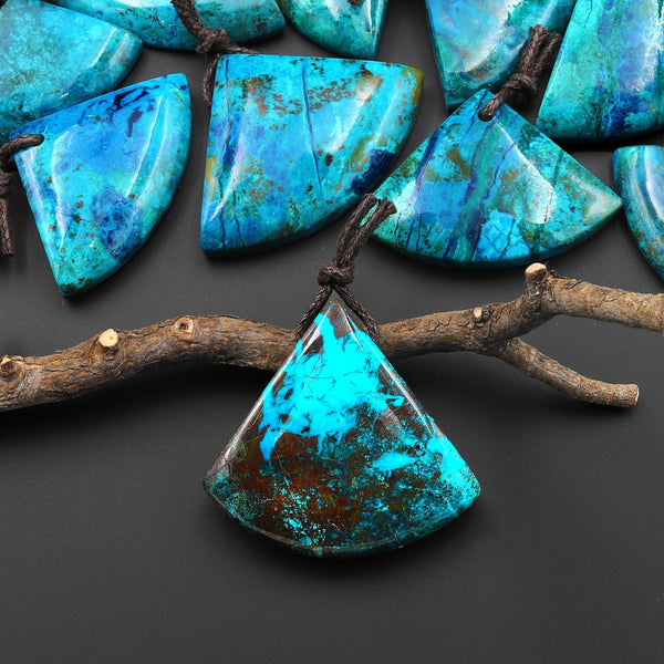 Rare Genuine Natural Shattuckite Triangle Fan Pendant Azurite Chrysocolla Gemstone from the Old Arizona Copper Mine A6