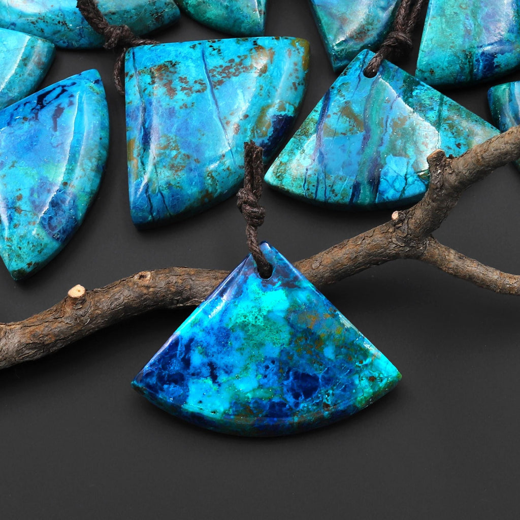 Rare Genuine Natural Shattuckite Triangle Fan Pendant Azurite Chrysocolla Gemstone from the Old Arizona Copper Mine A7