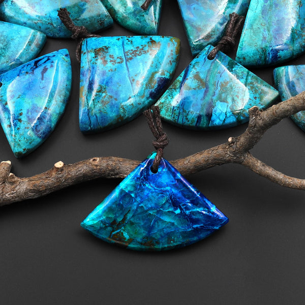 Rare Genuine Natural Shattuckite Triangle Fan Pendant Azurite Chrysocolla Gemstone from the Old Arizona Copper Mine A9