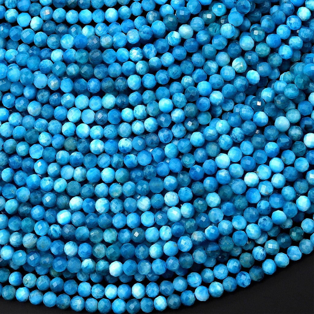 AAA Faceted Natural Sky Blue Apatite 3mm Round Beads Gemstone 15.5" Strand