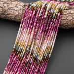 AAA Natural Fuchsia Pink Blue Yellow Tourmaline Faceted 3mm Rondelle Beads Ombre Gemstone 15.5" Strand