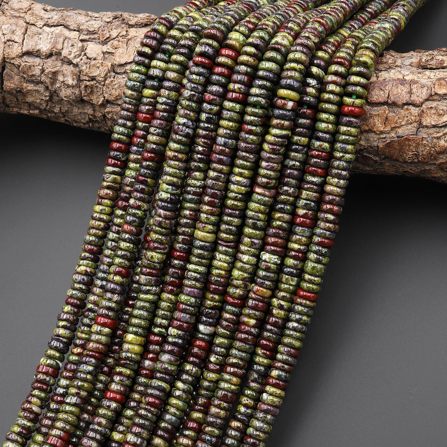 Natural Dragon Blood Jasper Thin Rondelle 6mm Beads Polished Earthy Red Green Stone 15.5" Strand