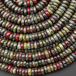 Natural Dragon Blood Jasper Thin Rondelle 6mm Beads Polished Earthy Red Green Stone 15.5" Strand