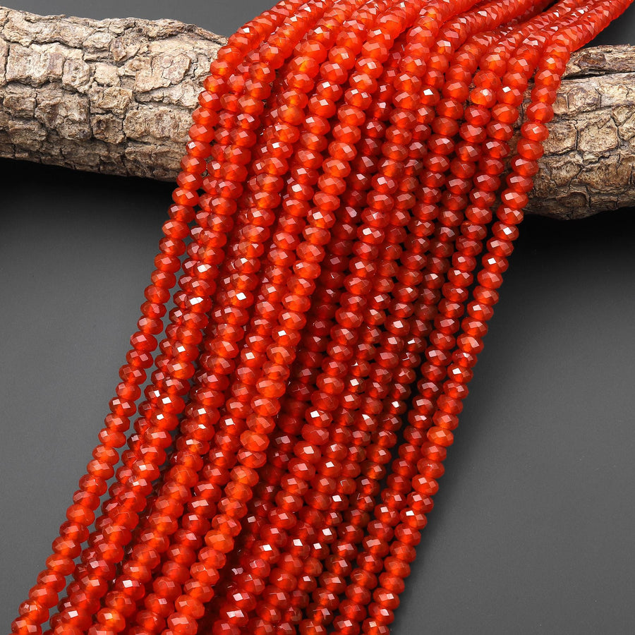 AAA Faceted Natural Red Agate 6mm Rondelle Beads Gemstone 15" Strand