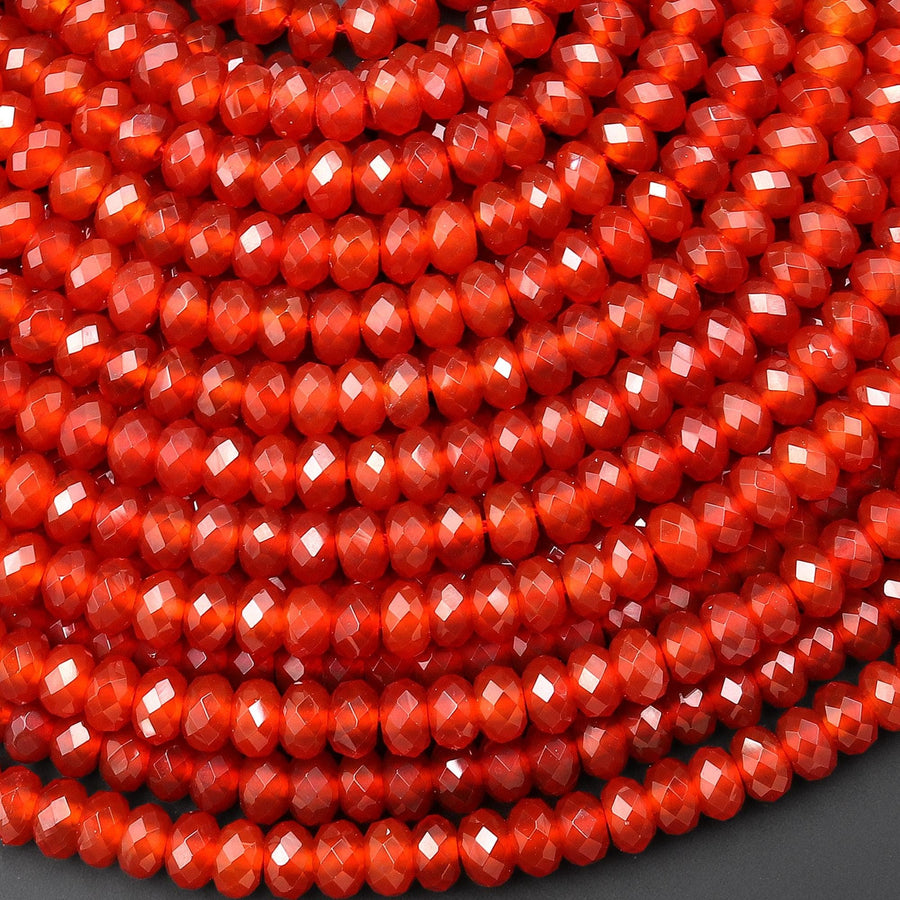 AAA Faceted Natural Red Agate 6mm Rondelle Beads Gemstone 15" Strand