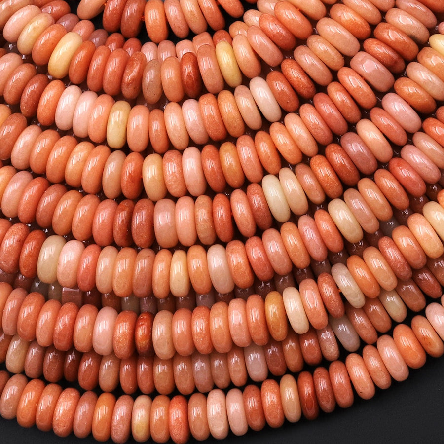 Natural Peach Aventurine 6mm Smooth Thin Rondelle Beads 15.5" Strand