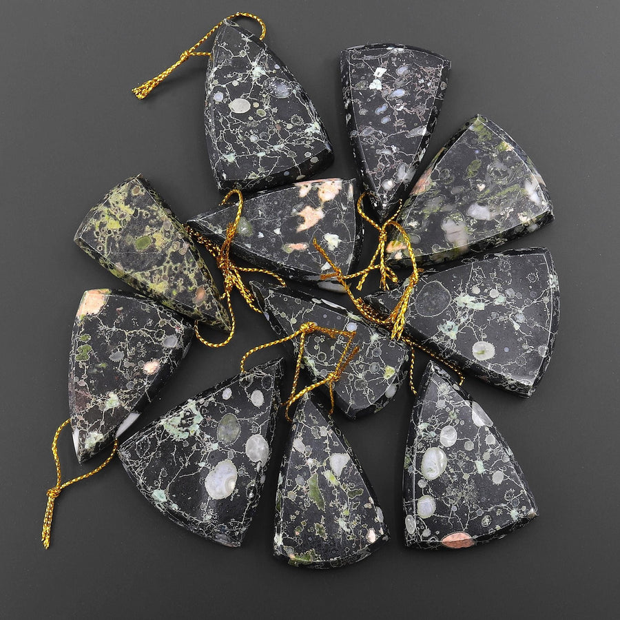 Natural Cherry Blossom Jasper Aka Flower Jasper Side Drilled Faceted Long Triangle Gemstone