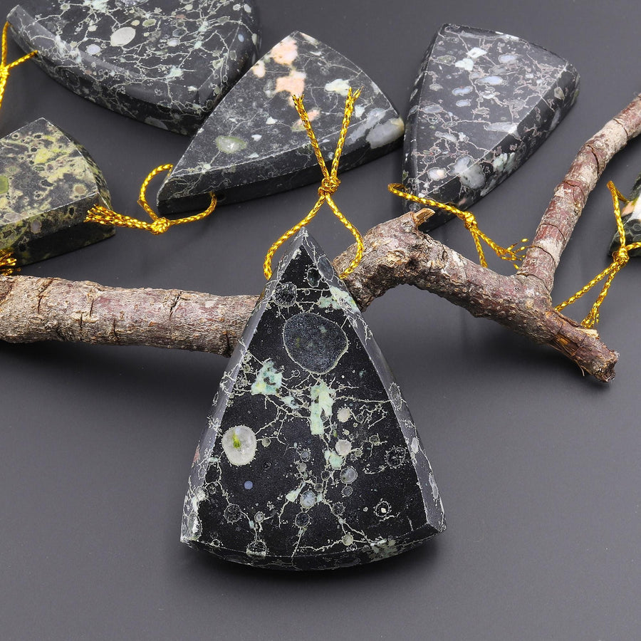 Natural Cherry Blossom Jasper Aka Flower Jasper Side Drilled Faceted Long Triangle Gemstone