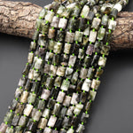 Rare Natural Green Mica Muscovite in Quartz Tube Beads Gemstone 15.5" Strand