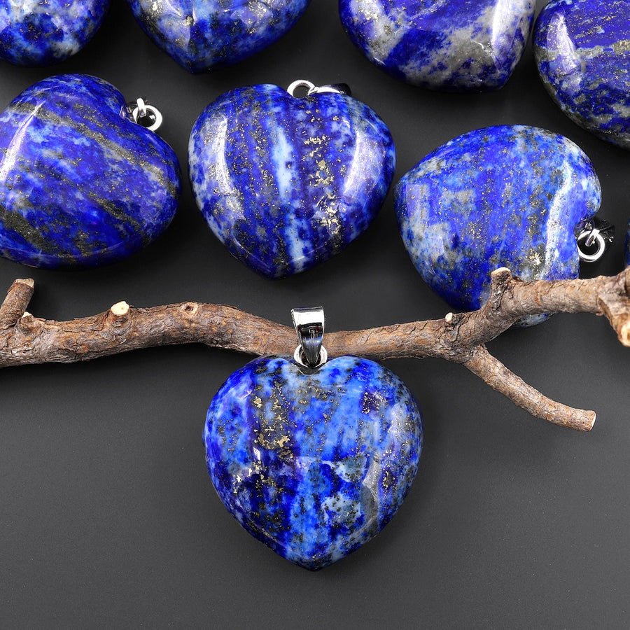 Natural Blue Lapis 30mm Puffy Heart Pendant Natural Crystal Focal Bead A5