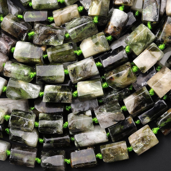 Rare Natural Green Mica Muscovite in Quartz Tube Beads Gemstone 15.5" Strand