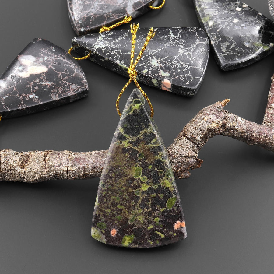 Natural Cherry Blossom Jasper Aka Flower Jasper Side Drilled Smooth Triangle Gemstone